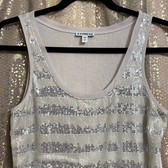 Express ivory and silver sequin striped tanktop, size S - Picture 2 of 4